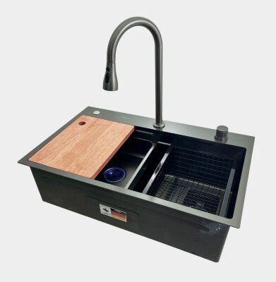 Комплект для кухни мойка и смеситель Hoffger Wasserfall 7546 Black (Чёрный)